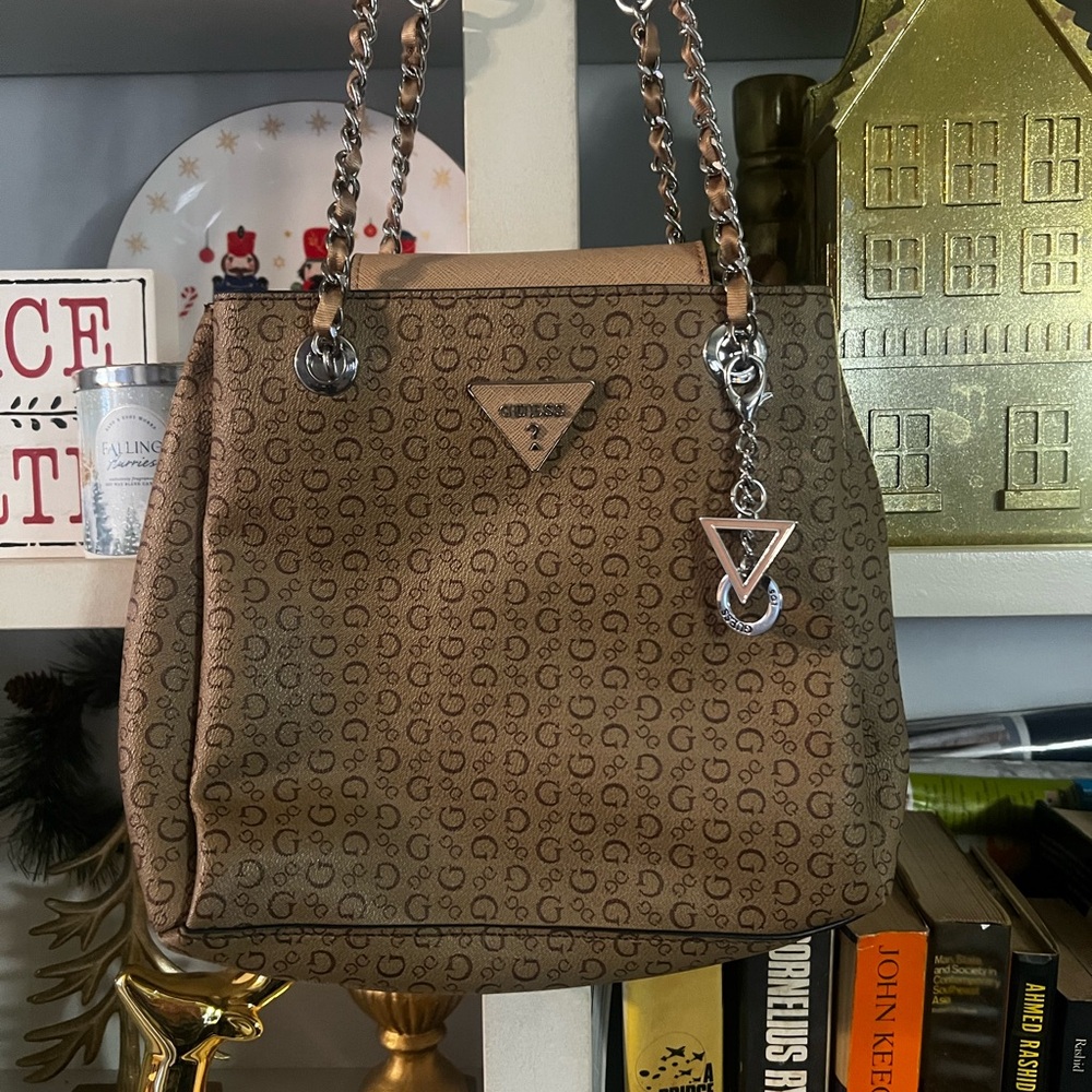 Guess Brown Monogram Tote Bag